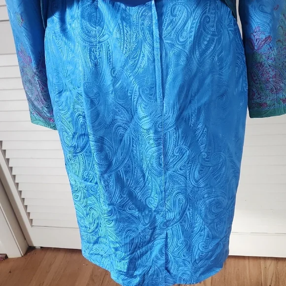 Vintage Blue Silk And Linen Suit Set Floral Paisley Pattern With Sparkly Buttons - Picture 8 of 15
